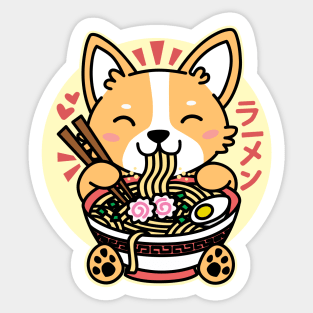 Corgi Eating Ramen Cute Kawaii Noodles Sticker